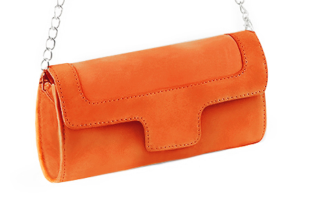 Dress clutch for wedding and parties in clementine orange leather - Front view